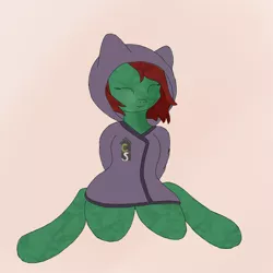 Size: 1600x1600 | Tagged: safe, artist:inanimatelotus, derpibooru import, oc, oc:herbal remedy, crystal pony, earth pony, pony, clothes, hoodie, sitting, solo