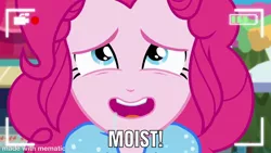 Size: 1000x562 | Tagged: suggestive, derpibooru import, edit, edited screencap, screencap, pinkie pie, equestria girls, equestria girls series, five lines you need to stand in, spoiler:eqg series (season 2), camera shot, caption, drool, female, meme, moist, out of context, solo