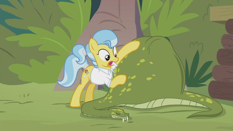 Size: 1920x1080 | Tagged: safe, derpibooru import, screencap, antoine, doctor fauna, muriel, earth pony, elephant, pony, python, snake, she talks to angel, abdominal bulge, eaten alive, female, mare, predation, vore, you know for kids