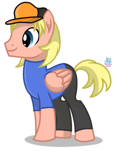 Size: 895x1188 | Tagged: safe, artist:rainbow eevee, derpibooru import, ponified, pegasus, pony, base used, blonde, blonde hair, blonde mane, cap, chris griffin, clothes, cursed image, family guy, hat, male, shirt, simple background, smiling, solo, transparent background, vector, wat