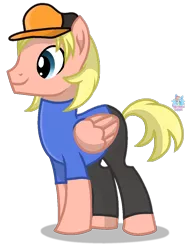 Size: 895x1188 | Tagged: safe, artist:rainbow eevee, derpibooru import, ponified, pegasus, pony, base used, blonde, blonde hair, blonde mane, cap, chris griffin, clothes, cursed image, family guy, hat, male, shirt, simple background, smiling, solo, transparent background, vector, wat