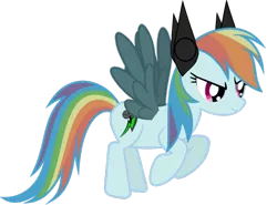 Size: 833x615 | Tagged: source needed, safe, artist:rainbinedashie, artist:theinvertedshadow, derpibooru import, rainbow dash, cyborg, pegasus, pony, elements of insanity, alternate cutie mark, evil, female, flying, mare, rainbine, rainbine ears, simple background, solo, spread wings, transparent background, wings