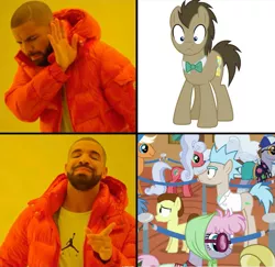 Size: 741x721 | Tagged: safe, derpibooru import, doctor whooves, pony morty, pony rick, time turner, ponified, earth pony, human, pony, grannies gone wild, cropped, drake, hotline bling, irl, irl human, male, meme, morty smith, photo, rick and morty, rick sanchez