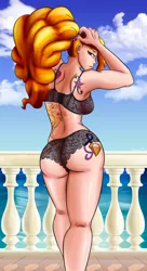 Size: 1192x2189 | Tagged: suggestive, artist:mandy1412, derpibooru import, adagio dazzle, human, equestria girls, adagio dat-azzle, ass, black underwear, bra, breasts, butt, clothes, cutie mark on human, female, humanized, looking at you, looking back, looking back at you, multiple cutie marks, panties, sexy, solo, solo female, stupid sexy adagio dazzle, tattoo, underwear