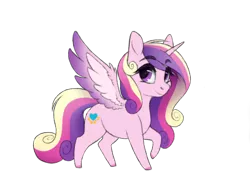 Size: 500x384 | Tagged: safe, artist:honiibree, derpibooru import, princess cadance, alicorn, pony, colored hooves, cute, cutedance, eyebrows visible through hair, female, mare, simple background, smol, solo, spread wings, transparent background, two toned wings, wing fluff, wings