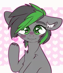 Size: 1900x2200 | Tagged: safe, artist:etoz, derpibooru import, oc, oc:varah bubble, unofficial characters only, earth pony, pony, blushing, chest fluff, commission, eyebrows, female, heart, mare, smiling, solo, ych result
