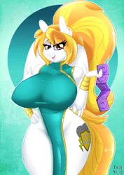 Size: 2480x3508 | Tagged: alternate version, anthro, anthro oc, artist:tatemil, big breasts, breasts, clothes, condom, derpibooru import, dress, female, huge breasts, milf, oc, oc:storm shield, solo, solo female, suggestive, unofficial characters only
