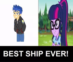 Size: 828x709 | Tagged: safe, derpibooru import, edit, screencap, flash sentry, sci-twi, twilight sparkle, equestria girls, equestria girls series, legend of everfree, background pony strikes again, best ship, best ship ever, female, flashlight, male, op started shit, sciflash, shipping, shipping domino, straight, wrong aspect ratio