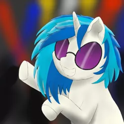 Size: 1000x1000 | Tagged: safe, artist:shoophoerse, derpibooru import, vinyl scratch, pony, unicorn, atg 2019, glasses, newbie artist training grounds, nightclub, silhouette, solo