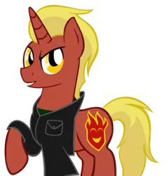 Size: 350x368 | Tagged: artist needed, safe, derpibooru import, oc, oc:firebrand, unofficial characters only, pony, unicorn, clothes, jacket, josh scorcher, looking at you, male, solo, stallion, vector
