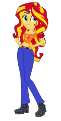 Size: 1500x2949 | Tagged: safe, artist:wubcakeva, derpibooru import, sunset shimmer, equestria girls, belly button, belly shirt, commission, female, midriff, simple background, smiling, solo, transparent background