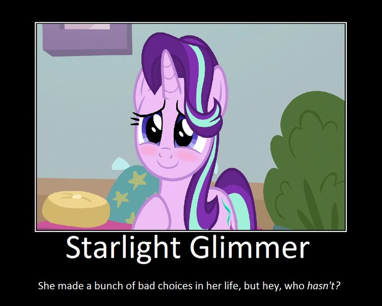 Size: 1075x860 | Tagged: safe, artist:thejboy88, derpibooru import, edit, screencap, starlight glimmer, pony, unicorn, blushing, cute, female, glimmerbetes, mare, motivational poster, raised hoof, wrong aspect ratio