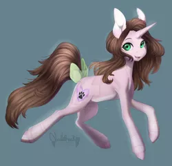 Size: 1024x989 | Tagged: safe, artist:noodlefreak88, derpibooru import, oc, oc:cindy, unofficial characters only, pony, unicorn, bow, deviantart watermark, female, looking at you, mare, obtrusive watermark, solo, tail bow, watermark
