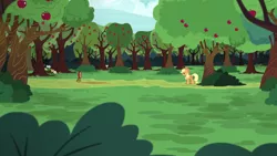 Size: 2400x1350 | Tagged: safe, derpibooru import, screencap, applejack, earth pony, pony, buckball season, apple, apple orchard, apple tree, bullseye, female, mare, orchard, solo, target, tree