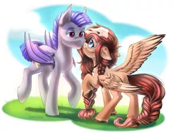 Size: 3000x2350 | Tagged: safe, artist:hakaina, derpibooru import, oc, oc:ondrea, oc:thunder run, unofficial characters only, bat pony, pegasus, pony, bat pony oc, bat wings, boop, braid, braided tail, cute, face paint, female, male, mare, noseboop, oc x oc, shipping, stallion, straight, thundrea, unshorn fetlocks, wings