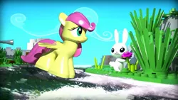 Size: 1280x720 | Tagged: safe, artist:alstiff, derpibooru import, angel bunny, fluttershy, pegasus, pony, rabbit, 3d, animal, lego, style emulation, youtube link