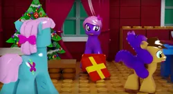 Size: 627x341 | Tagged: safe, artist:alstiff, derpibooru import, oc, unofficial characters only, dinosaur, earth pony, pony, 3d, christmas, christmas tree, holiday, lego, plushie, present, style emulation, tree