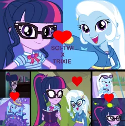 Size: 1566x1584 | Tagged: safe, derpibooru import, edit, sci-twi, snips, trixie, twilight sparkle, best trends forever, equestria girls, equestria girls series, forgotten friendship, friendship games, rainbow rocks, best trends forever: twilight sparkle, collage, cyoa, female, geode of telekinesis, lesbian, magical geodes, sci-twixie, shipping, shipping domino, twixie