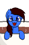 Size: 97x150 | Tagged: safe, artist:wolvan, artist:yannerino, derpibooru import, oc, oc:crumpets, unofficial characters only, earth pony, pony, animated, blinking, cup, cup of pony, food, glasses, happy, micro, pixel art, ponytail, simple background, steam, tea, transparent background