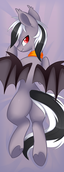 Size: 1124x3000 | Tagged: safe, artist:scarlet-spectrum, derpibooru import, oc, oc:stormdancer, unofficial characters only, bat pony, pony, adorasexy, bandana, bat pony oc, bat wings, bedroom eyes, body pillow, body pillow design, butt, cute, laying on stomach, male, plot, sexy, solo, underhoof, wings