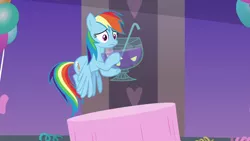 Size: 1920x1080 | Tagged: safe, derpibooru import, screencap, rainbow dash, pegasus, pony, she's all yak, female, holding, mare, punch (drink), punch bowl, solo