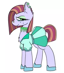 Size: 3500x4000 | Tagged: safe, artist:katyusha, derpibooru import, oc, earth pony, pony, annoyed, clothes, disgruntled, dress, ear piercing, earring, female, jewelry, makeup, necklace, piercing, shoes, short hair