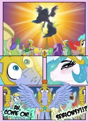 Size: 1152x1584 | Tagged: safe, artist:henbe, derpibooru import, bon bon, lyra heartstrings, princess celestia, sweetie drops, oc, oc:iron heart, alicorn, pegasus, pony, pegasus oc, royal guard, spread wings, summer sun celebration, wingboner, wings