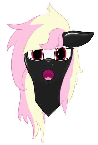 Size: 2394x3534 | Tagged: questionable, artist:barhandar, deleted from derpibooru, derpibooru import, oc, oc:rainy skies, unofficial characters only, pony, bust, female, gag, high res, latex, latex suit, looking at you, mare, open mouth, ring gag, simple background, solo, transparent background