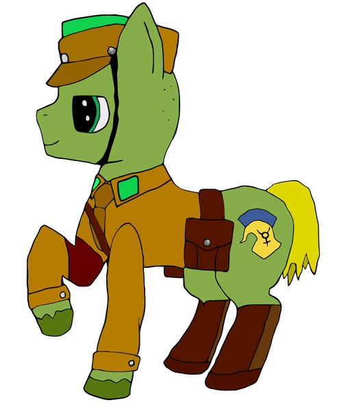 Size: 1390x1684 | Tagged: safe, artist:dr nick taco, derpibooru import, oc, oc:mercury flash, earth pony, pony, /mlpol/, boots, clothes, german, image, leg in air, mailbag, mailman, male, military, png, shoes, soldier, standing, uniform