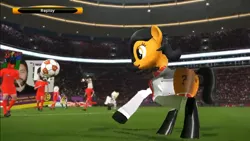 Size: 1366x768 | Tagged: safe, derpibooru import, oc, oc:anonfilly, oc:aryanne, 3d, 4chan cup, animated, aryan, aryan pony, ball, blonde, /britpol/, female, filly, finals, food, football, match, /mlpol/, nazi, nazipone, orange, /pol/ league cup, pro evolution soccer, sargon of akkad, sports, tournament