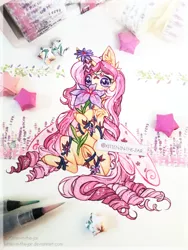 Size: 2976x3968 | Tagged: safe, artist:kitten-in-the-jar, derpibooru import, oc, pony, unicorn, female, flower, mare, solo, traditional art