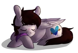 Size: 1280x872 | Tagged: safe, artist:kittkatwisk, derpibooru import, oc, oc:markpony, ponified, pegasus, pony, bandana, commission, cute, ear fluff, male, sleeping, solo, the mark side, ych result