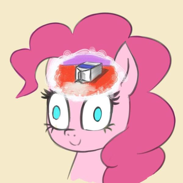 Size: 800x800 | Tagged: safe, artist:zetamad, derpibooru import, pinkie pie, earth pony, pony, blank stare, bust, crossover, derp, exploitable meme, meme, no pupils, portrait, simple background, solo, spilled milk, spongebob squarepants, the inner machinations of my mind are an enigma, the secret box, yellow background