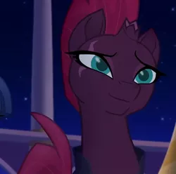 Size: 640x636 | Tagged: broken horn, cropped, cute, derpibooru import, eye scar, horn, my little pony: the movie, safe, scar, screencap, smiling, tempestbetes, tempest shadow