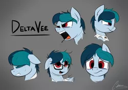 Size: 2833x2001 | Tagged: safe, artist:oinktweetstudios, derpibooru import, oc, oc:delta vee, unofficial characters only, pegasus, pony, :/, angry, colored sketch, crying, emotions, eyes closed, female, glasses, gray background, mare, open mouth, simple background, sketch, solo