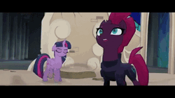 Size: 480x270 | Tagged: safe, derpibooru import, screencap, storm king, tempest shadow, twilight sparkle, twilight sparkle (alicorn), alicorn, unicorn, yeti, my little pony: the movie, animated, antagonist, broken horn, canterlot castle, evil laugh, floppy ears, gif, horn, laughing, lightning, mad with power, magic, staff, staff of sacanas, unlimited power, yeah