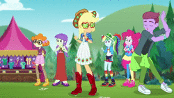 Size: 1280x720 | Tagged: safe, derpibooru import, screencap, applejack, bulk biceps, pinkie pie, rainbow dash, scribble dee, starlight, accountibilibuddies, equestria girls, equestria girls series, spoiler:choose your own ending (season 2), spoiler:eqg series (season 2), abuse, animated, bone, boots, broken bone, broken foot, clothes, female, hat, jackabuse, male, no sound, ouch, pain, rainbow socks, shoes, skeleton, sneakers, socks, striped socks, sunglasses, webm, x-ray, x-ray picture, you know for kids