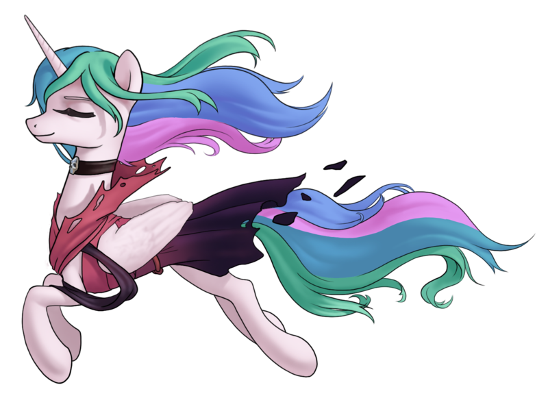 Size: 1493x1085 | Tagged: safe, artist:amarthgul, derpibooru import, princess celestia, alicorn, pony, atg 2019, background removed, choker, clothes, eyes closed, female, mare, newbie artist training grounds, simple background, skirt, solo, torn clothes, transparent background