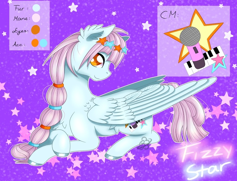 Size: 1024x780 | Tagged: safe, artist:blumydia, derpibooru import, oc, oc:fizzy star, pegasus, pony, female, mare, prone, reference sheet, solo