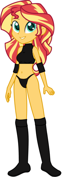 Size: 886x2500 | Tagged: safe, artist:marcusvanngriffin, artist:salemcat, derpibooru import, editor:marcuvan0, sunset shimmer, equestria girls, black bra, black underwear, boots, bra, clothes, elbow pads, female, knee pads, shoes, simple background, solo, sports, transparent background, underwear, vector, wrestler, wrestling