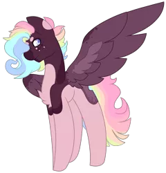 Size: 2789x2901 | Tagged: safe, artist:midnightamber, derpibooru import, oc, oc:jaxon, pegasus, pony, eye covered by hair, fullbody, multicolored hair, muticolored body, muticolored mane, rainbow hair, simple background, smiling, solo, spots, spread wings, standing, transparent background, wings