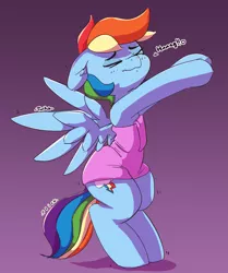 Size: 2533x3026 | Tagged: safe, artist:pabbley, derpibooru import, rainbow dash, pegasus, pony, adorasexy, bipedal, cute, cutie mark, dashabetes, descriptive noise, eyes closed, female, mare, sexy, solo, stretching, stupid sexy rainbow dash, towel