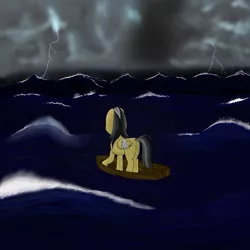 Size: 1000x1000 | Tagged: safe, artist:shoophoerse, derpibooru import, daring do, pegasus, pony, atg 2019, boat, injured, injured wing, lightning, newbie artist training grounds, ocean, solo, storm, wings