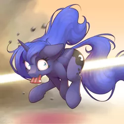 Size: 2000x2000 | Tagged: safe, artist:ohemo, derpibooru import, princess luna, alicorn, pony, action pose, atg 2019, beam, biting, blast, cake, cake theft, cheek fluff, cute, cutie mark, dead mare walking, disproportionate retribution, ear fluff, female, floppy ears, food, funny, implied princess celestia, laser, looking back, lunabetes, magic, magic beam, magic blast, mare, missing accessory, mouth hold, newbie artist training grounds, nom, now you fucked up, offscreen character, running, scared, shocked, shrunken pupils, solo, stealing, this will end in banishment, this will end in tears and/or a journey to the moon, uh oh, wide eyes