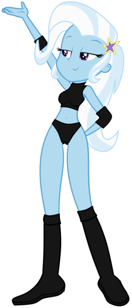 Size: 1393x3229 | Tagged: safe, artist:marcusvanngriffin, artist:sketchmcreations, deleted from derpibooru, derpibooru import, edit, editor:marcuvan0, trixie, equestria girls, belly button, boots, clothes, elbow pads, female, hand on hip, knee pads, midriff, moe, pose, shoes, simple background, smiling, smug, solo, sports, sports bra, sports panties, transparent background, vector, wrestler, wrestling