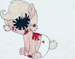 Size: 1012x790 | Tagged: grimdark, artist:ravenslpash26, derpibooru import, applejack, baby applejack, earth pony, pony, baby, baby pony, blood, creepy, creepypasta, female, mare, nightmare fuel, solo, zalgo