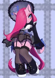 Size: 566x800 | Tagged: safe, artist:unousaya, derpibooru import, pinkie pie, earth pony, pony, bipedal, black socks, boots, bow, clothes, female, mare, pinkamena diane pie, shoes, socks, solo