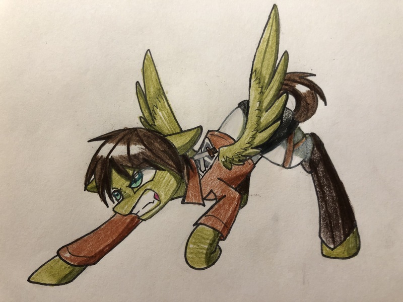 Size: 4032x3024 | Tagged: safe, artist:ponime11, derpibooru import, ponified, pegasus, pony, attack on titan, clothes, eren jaeger, male, solo, stallion, traditional art