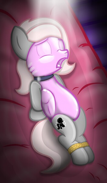 Size: 751x1280 | Tagged: grimdark, questionable, artist:charly-sparks, derpibooru import, oc, oc:violet, pegasus, pony, arm behind back, asphyxiation, bondage, breathplay, clothes, collar, female, latex, leotard, rope, rope bondage, self bondage, simple background, snuff, solo, story included, suffocating, this will end in death