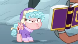 Size: 1280x720 | Tagged: safe, derpibooru import, screencap, cozy glow, rusty bucket, pegasus, pony, frenemies (episode), book, cozy glow is best facemaker, cozybetes, cute, faic, female, filly, friendship journal, snow